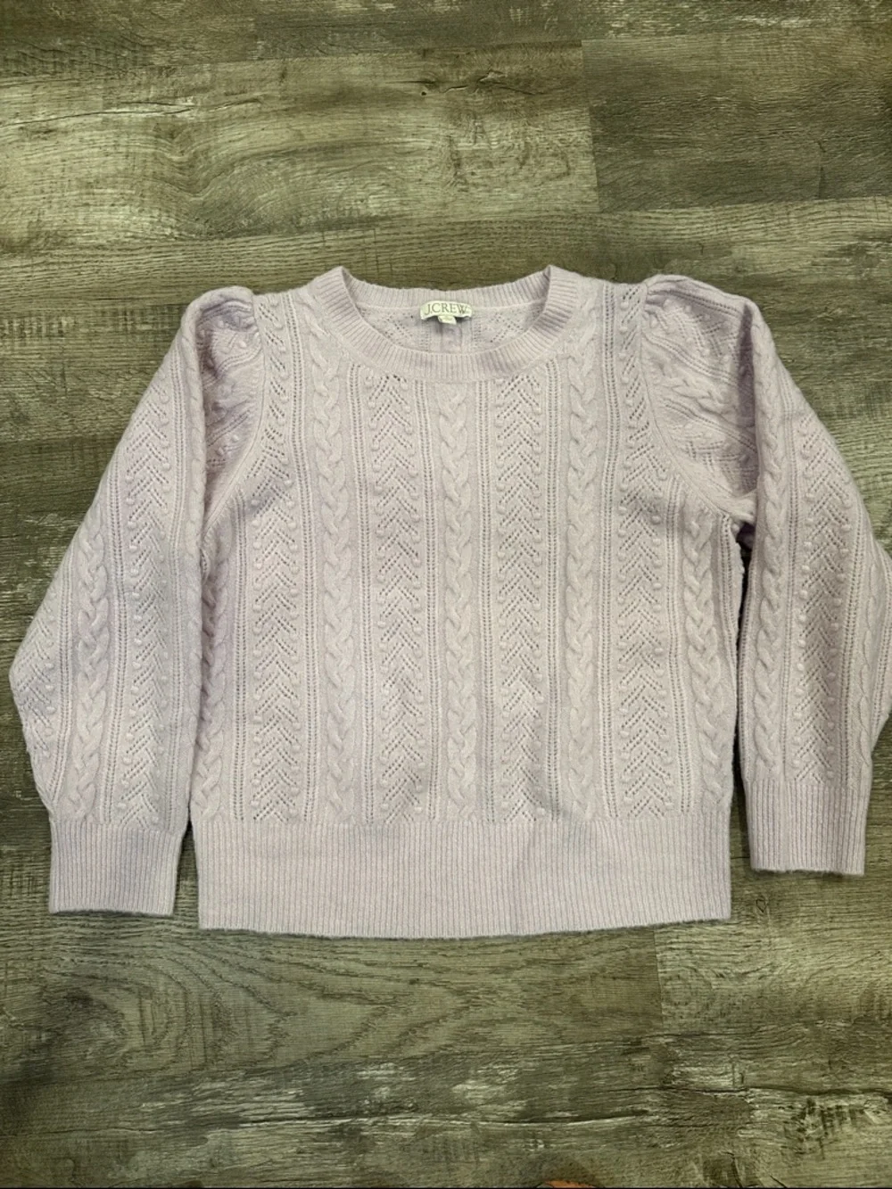 J. Crew Light Lavender Cable-Knit Puff-Sleeve Sweater‎ XL